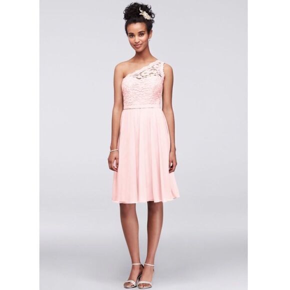 DAVID Bridal-Short One Shoulder Corded Lace Dress - Picture 1 of 8